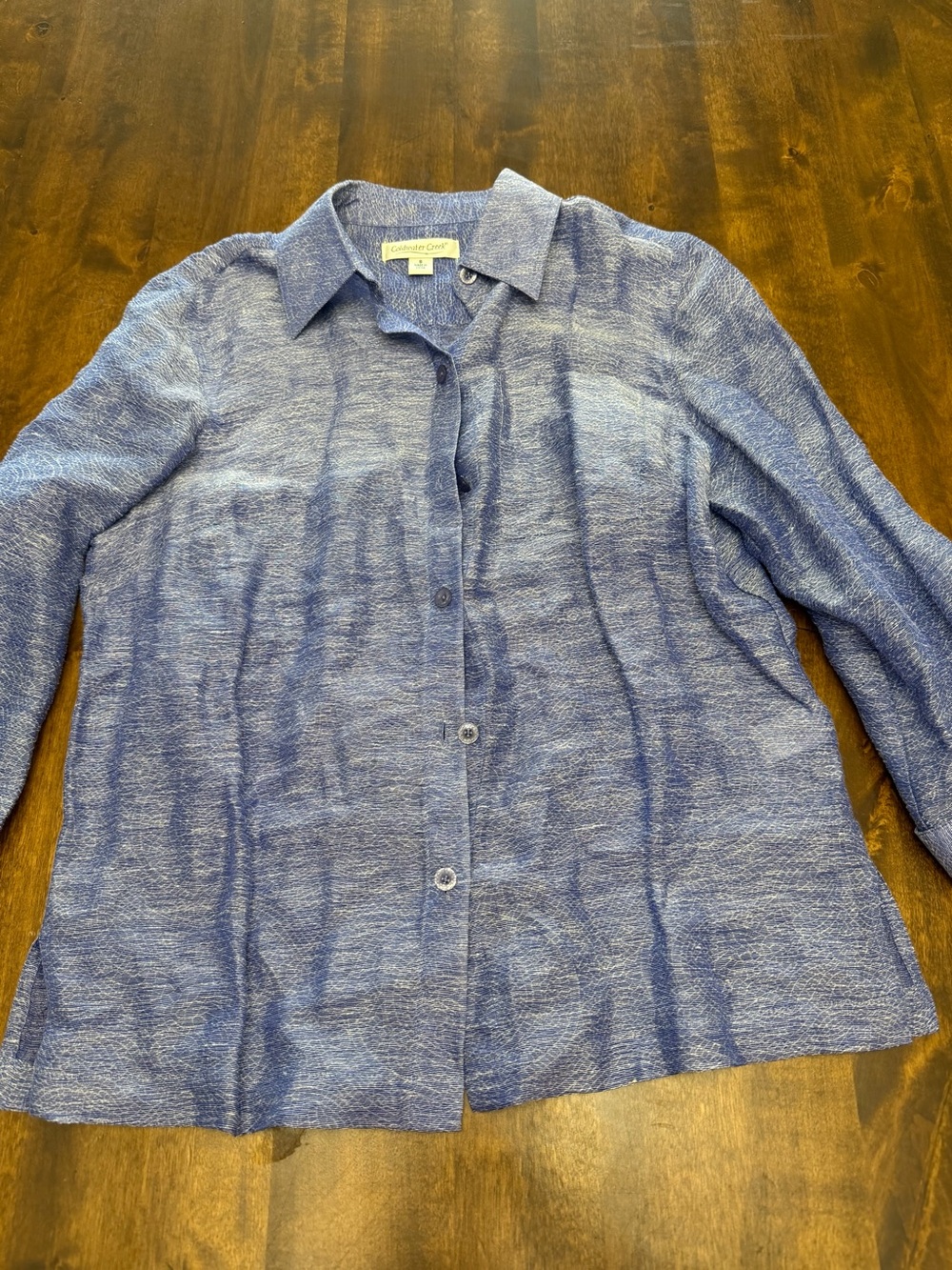 Women’s Coldwater Creek Blue Silk Linen Blend Button Down Shirt Small Classic